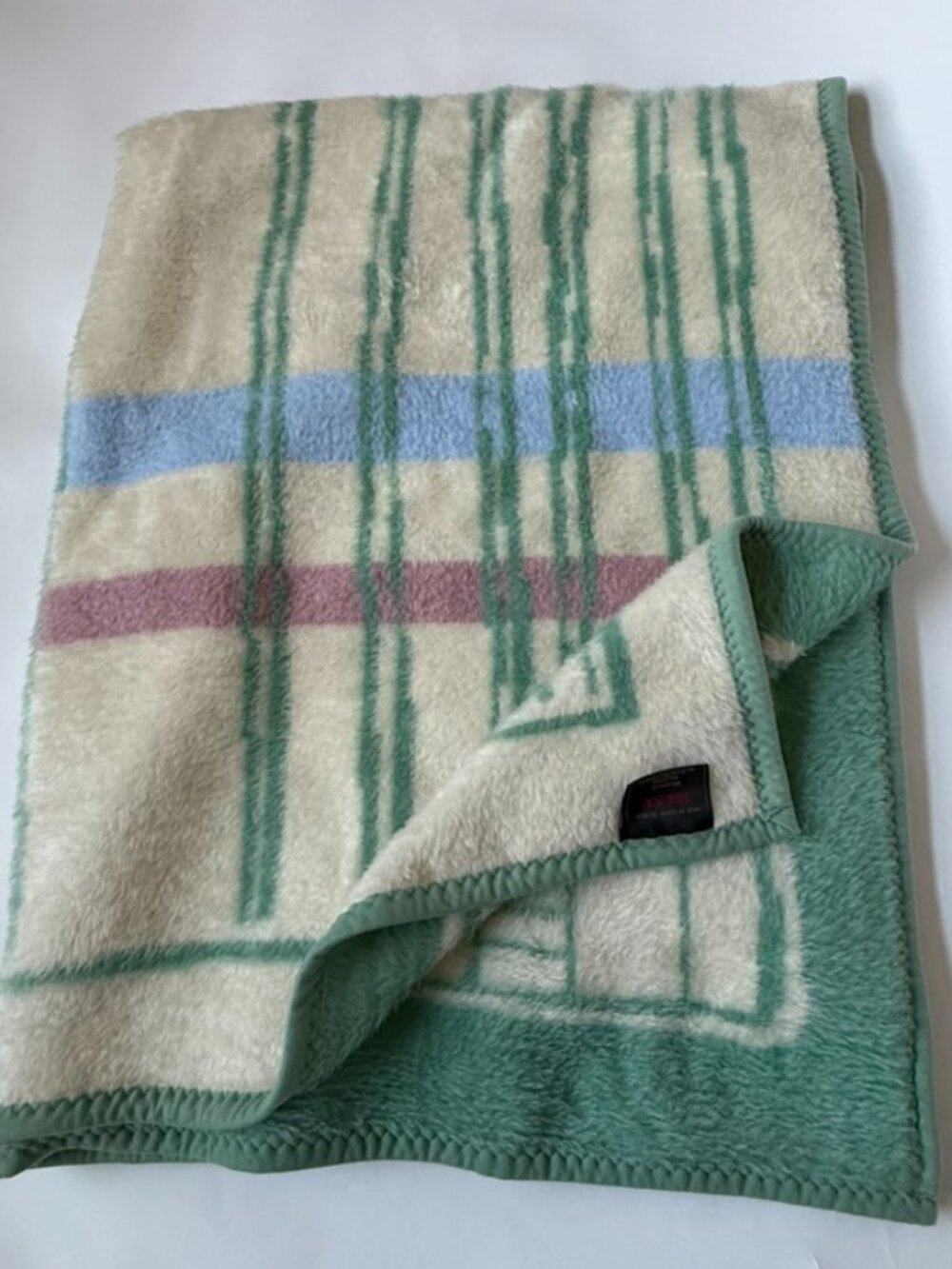 Ibena Throw Blanket 58"x74" Turkey Geometric Stripe Plaid Green pink Blue Cream